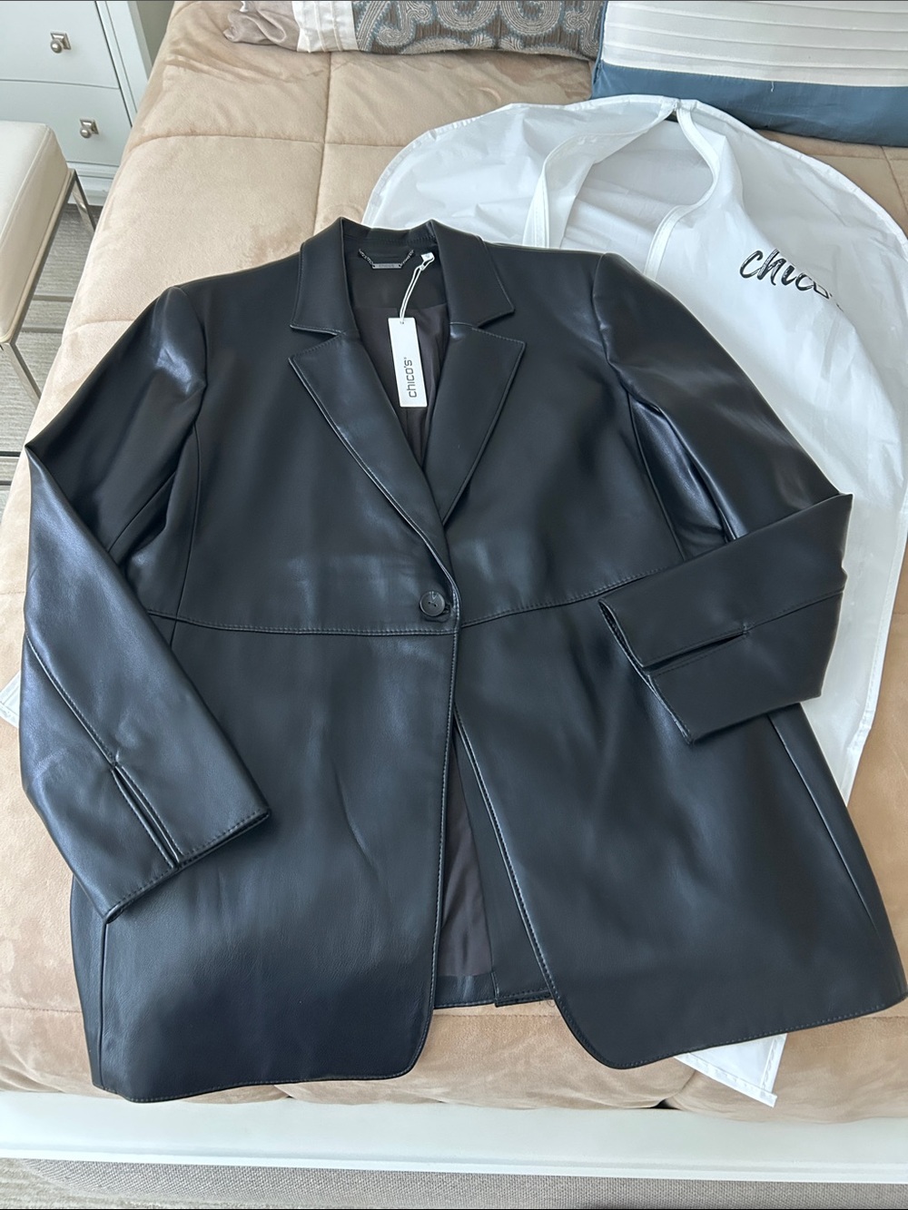 Chico's Black Faux Leather Single-Button Blazer Jacket